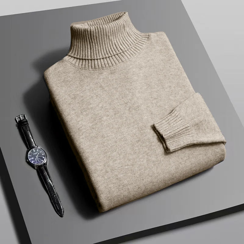 Automne hommes haute qualité tricoté pull à col roulé coupe ajustée à manches longues anti-boulochage pull couleur unie tendance hommes Streetwea
