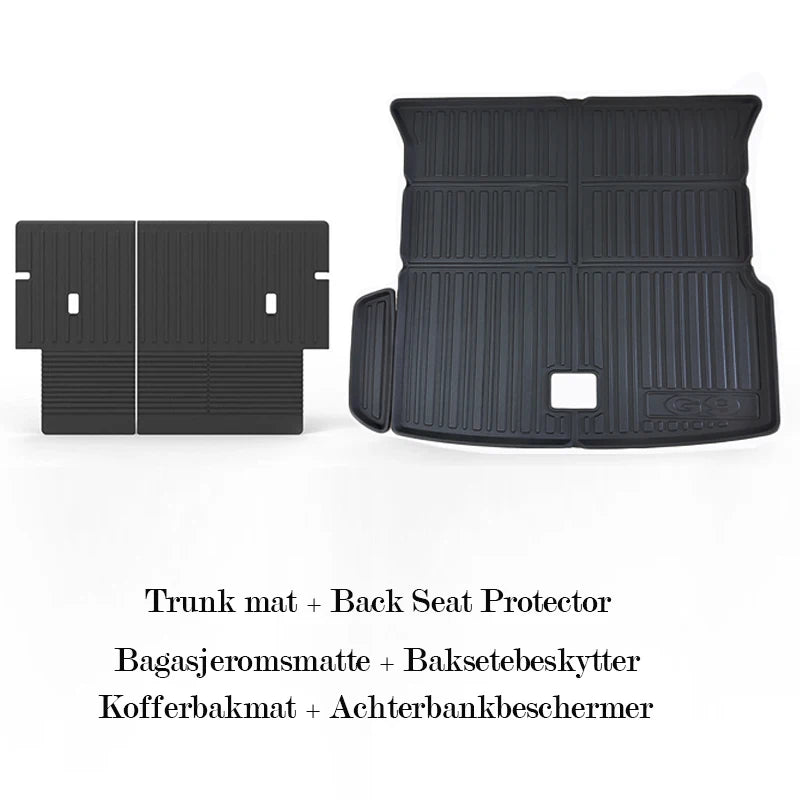 Tapis de sol de voiture pour Xpeng G9, tapis de coffre, doublure de chargement, protecteur, imperméable, coussinets de pied non alds, 2022-2024, kit de tapis de coffre