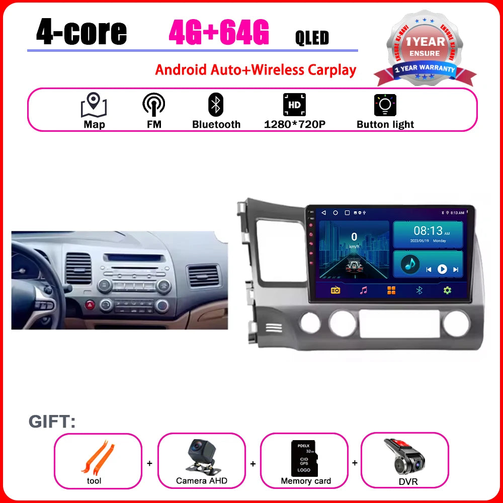 Android 15 Carplay autoradio pour Honda Civic 8 2005 - 2012 lecteur multimédia Navigation GPS 4G Audio No 2 Din 2 Din DVD