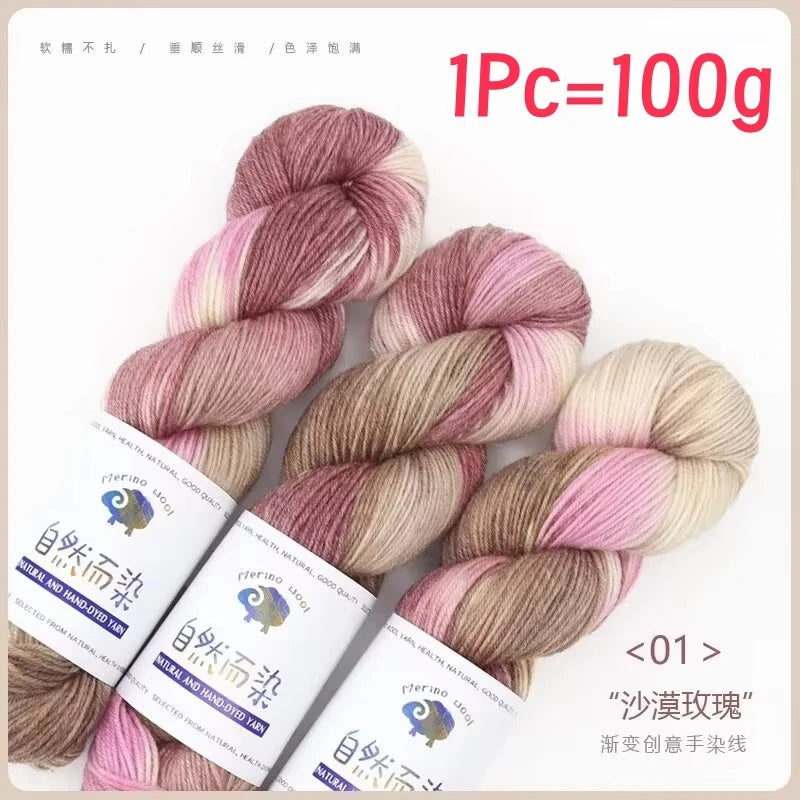 Rouleau de fil de laine mérinos, 100g/rouleau, teint à la main, doux, pour pull, écharpe, chapeau, tissé, fil arc-en-ciel pour bébé, 270M, 1 pièce