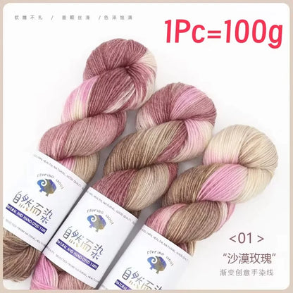 Rouleau de fil de laine mérinos, 100g/rouleau, teint à la main, doux, pour pull, écharpe, chapeau, tissé, fil arc-en-ciel pour bébé, 270M, 1 pièce