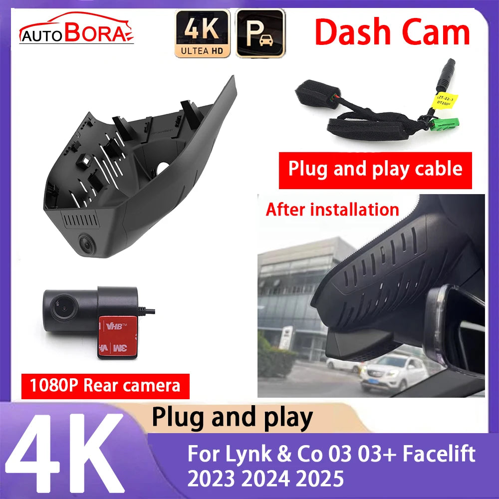 AutoBora-Caméra de tableau de bord UHD Plug and Play, caméra de voiture, vision nocturne, 4K, 2160P, Lynk & Co 03 03 + Facelift 2023 2024 2025