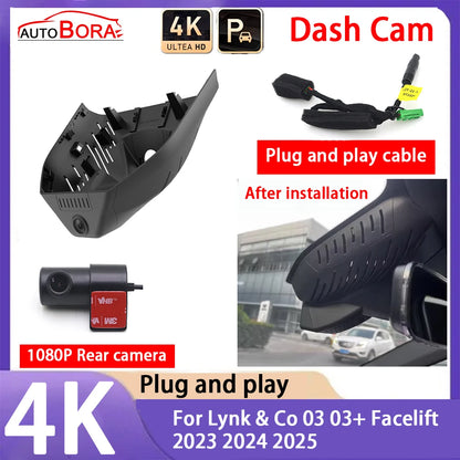 AutoBora-Caméra de tableau de bord UHD Plug and Play, caméra de voiture, vision nocturne, 4K, 2160P, Lynk & Co 03 03 + Facelift 2023 2024 2025