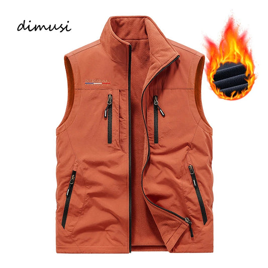 Gilets multi-poches pour hommes, gilet de pêche décontracté en polaire pour l'extérieur, outillage photographique chaud, vestes sans manches, vêtements d'hiver