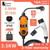 Fey123 Vope2-Chargeur de voiture électrique portable, câble de charge EVSE avec prise Schuko, courant réglable, 16A, 3,5 KW, 5m