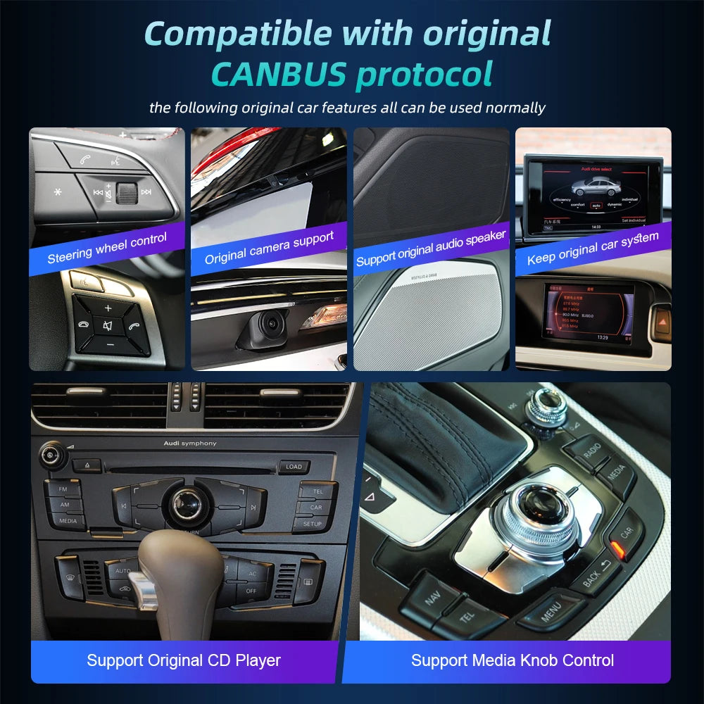 Android 14 sans fil CarPlay pour Audi Q3 8U 2011-2018 écran tactile Navigation WiFi DSP multimédia lecteur Radio accessoires
