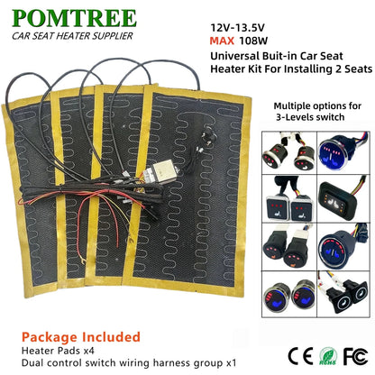Nouveau Kit de chauffage de siège de voiture intégré adapté aux 1/2 sièges, 12V 2/4 pièces tampons chauffants universels en fil d'alliage 3 niveaux interrupteur chauffant à double commande