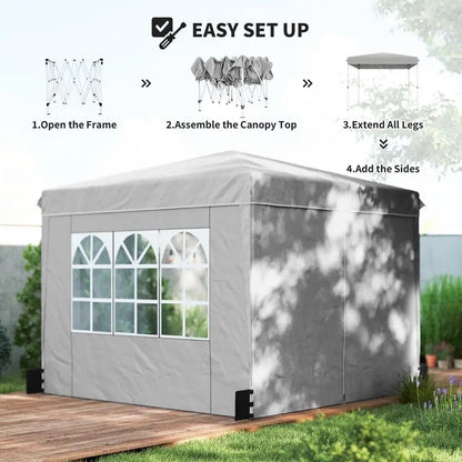 Tente pop-up 10 x 10 pieds avec parois latérales, abri instantané portable d'extérieur UPF50 avec sac de transport, sacs de sable, réglable