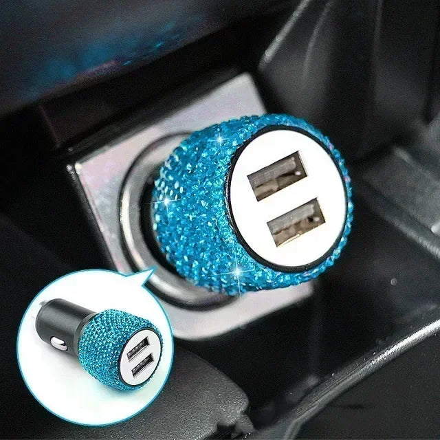 Chargeur de voiture USB rose cristal diamant 5V 2,1 a, double Port, adaptateur de charge rapide, câble 3 en 1 pour IPhone Samsung Huawei
