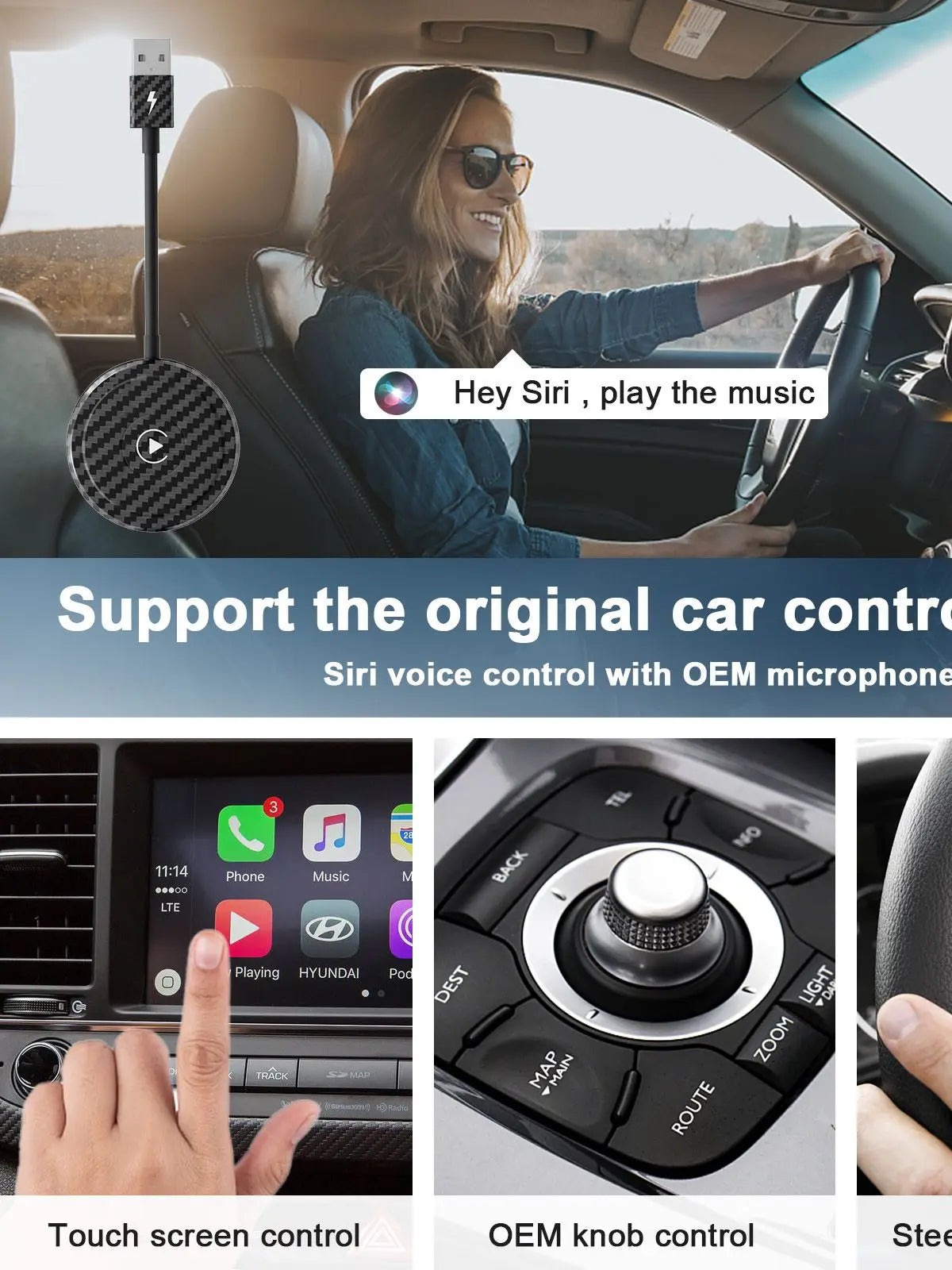 Adaptateur/dongle CarPlay sans fil pour voitures à partir de 2015 et iPhone iOS 10 +, câble d'usine