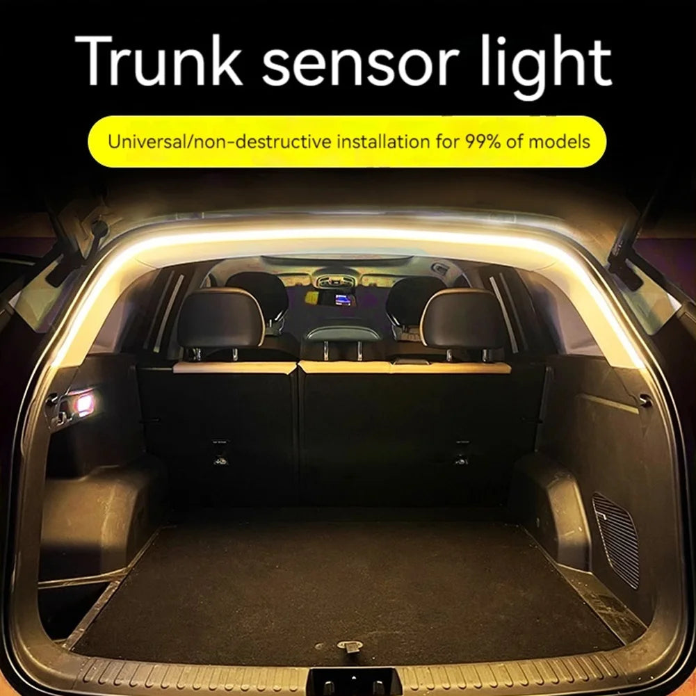 Bande lumineuse LED auto-adhésive pour coffre de voiture, bande lumineuse à flux dynamique, sans perçage, lumière de boîte arrière automatique pour décor de coffre de camion
