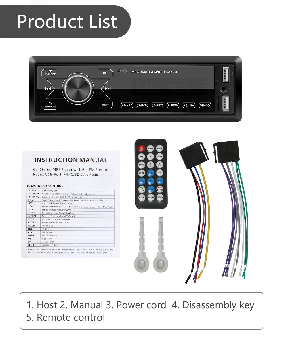 Hikity 1 DIN Lecteur MP3 de voiture à écran tactile intégré 12V Radio stéréo Bluetooth FM USB SD AUX-IN 12V Autoradio avec télécommande