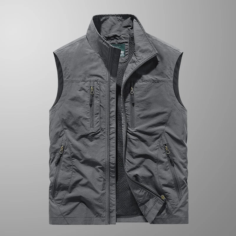 Grande taille hommes été en plein air randonnée gilet tactique multi-poches léger coque souple utilitaire voyage Safari Cargo gilet hommes