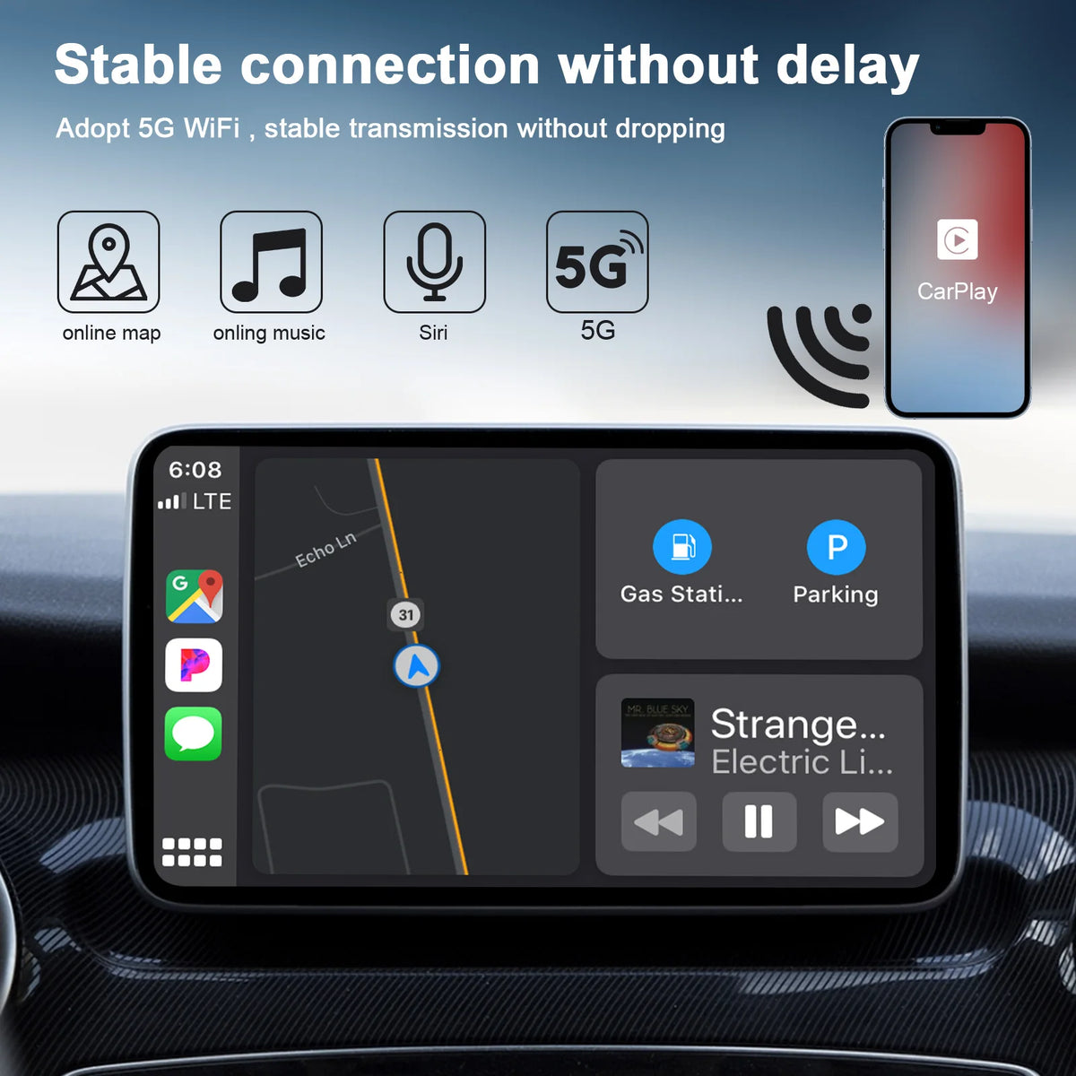 Adaptateur CarPlay sans fil IOS ou Android Auto sans fil 5G WiFi type-c USB Plug Play CarPlay sans fil