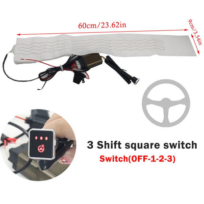 Kits de chauffage de volant de voiture en tissu floqué 12V, 4 interrupteurs, coussinets thermiques universels pour voiture, housses de volant chauffantes 60x9cm pour voitures