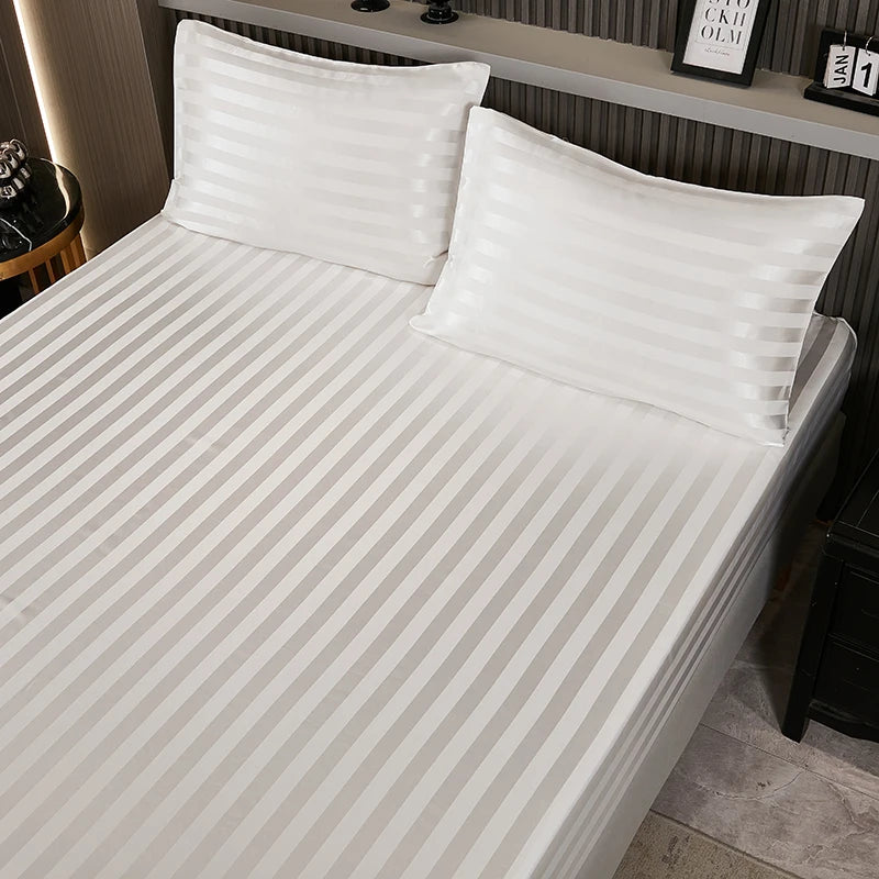 Satin-injFitted-طقم ملاءات سرير كوين، رمادي، ناعم، مبرد، جيب عميق، أطقم مفروشات، مخطط، سادة، غطاء مرتبة