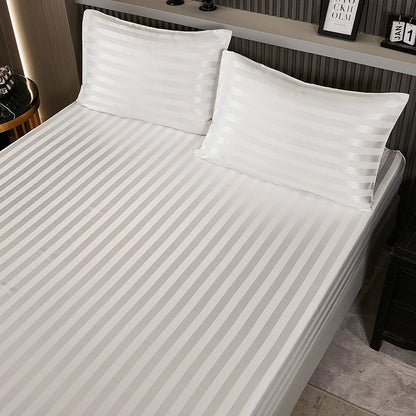 Satin-injFitted-طقم ملاءات سرير كوين، رمادي، ناعم، مبرد، جيب عميق، أطقم مفروشات، مخطط، سادة، غطاء مرتبة