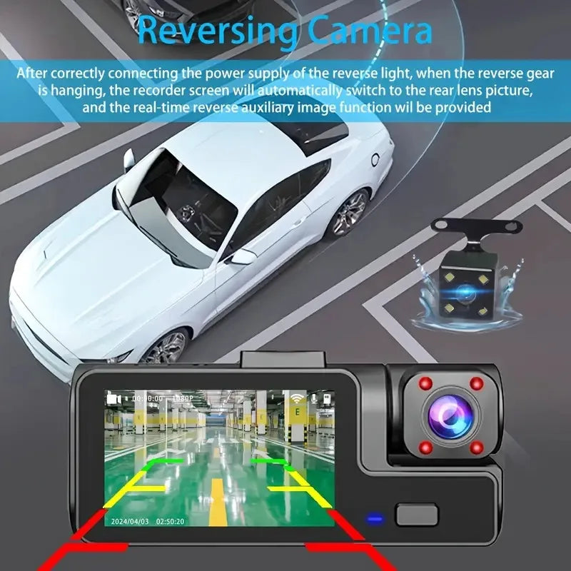 Caméra de Tableau de Bord pour Voiture, Enregistreur Vidéo 1080P, WIFI, DVR, dashcam voiture，dashcam voiture ，camera voiture，camera voitures Vue Avant et Arrière, Vision Nocturne, Boîte Noire, Accessoires, 3 Caméra