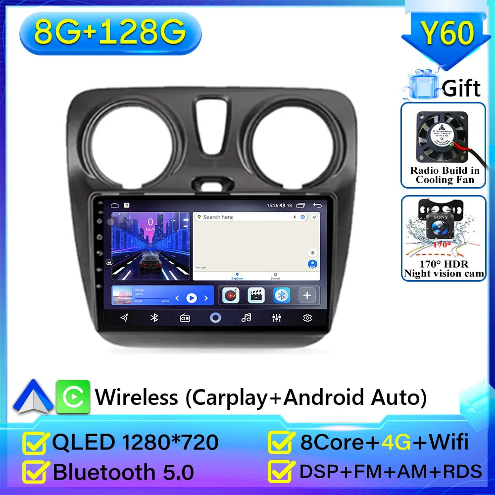 Pour Renault Dokker Lodgy Dacia 2012-2020 autoradio Android 15 Navigation GPS Android Auto Carplay Android Auto vidéo pas de 2din DVD
