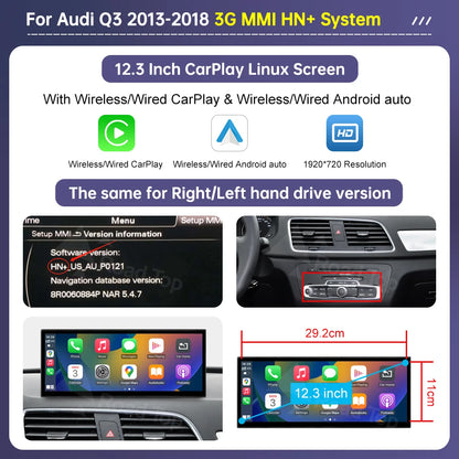 Road Top 12.3 "écran Linux multimédia pour Audi Q3 2013-2018 sans fil CarPlay Android Auto Airplay lecteur d'autoradio