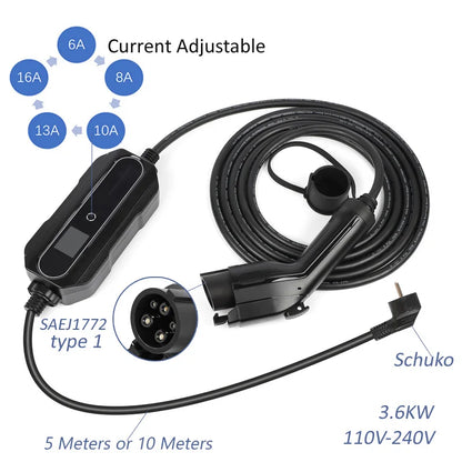 Chargeur de voiture électrique Type 2 Type 1 Mode 2 niveau 2 câble de chargement de voiture Portable EVSE EV 6A-16A-32A 5 mètres 10 mètres 15 mètres