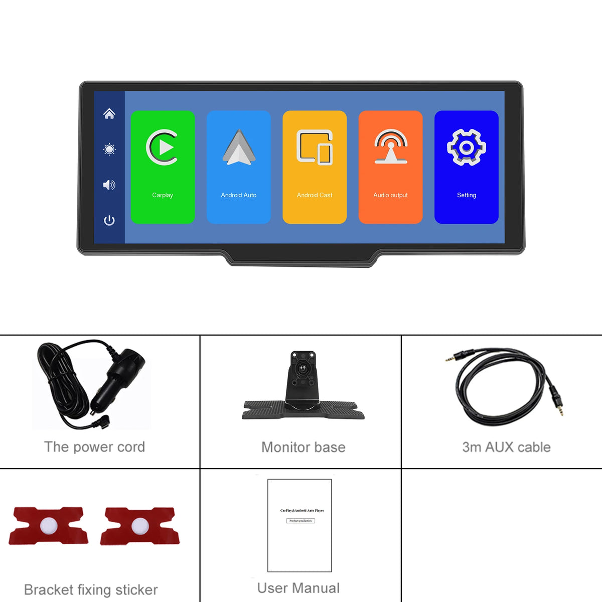 Podofo sans fil Carplay Portable tableau de bord numérique Android Auto 10.26 pouces lecteur intelligent avec commande vocale 1080P BT TF