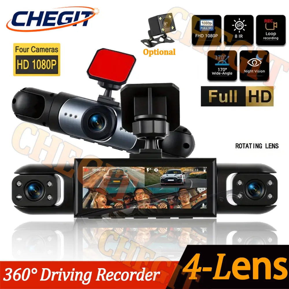 NOUVEAU 360 °   Caméra de voiture 3/4 objectif 1080P Dash Cam Auto 1080P caméra d'enregistrement de voiture voiture DVR avant gauche droite caméra de recul boîte noire