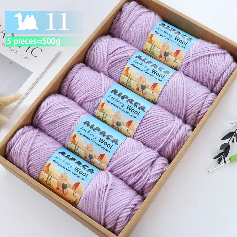500g contient 5 écheveaux de fil de laine d'alpaga épais, 245 aiguilles, fil à tricoter, fil de matériel de bricolage pour pulls à tricoter, fil pour la fabrication de pulls en laine, grands manteaux, châles, chapeaux,
