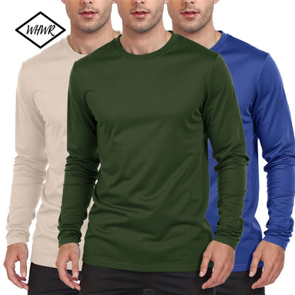 T-shirts à manches longues pour hommes, décontractés, col rond, évacuant l'humidité, hauts de sport pour hommes, confortables et polyvalents