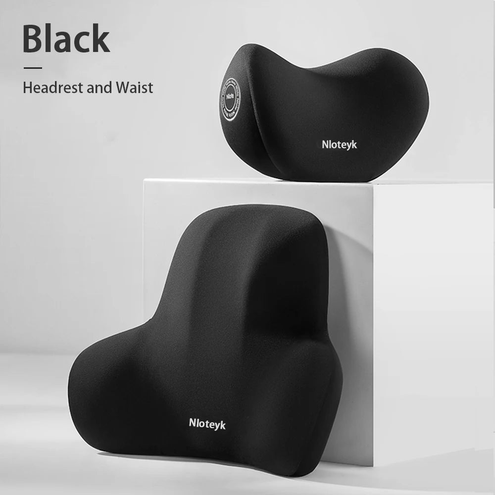مسند رأس السيارة دعم أسفل الظهر للمقعد وسادة رقبة سوداء لمستلزمات السيارة وسادة رقبة عالمية وسادة خصر مقعد سيارة إكسسوارات سيارة