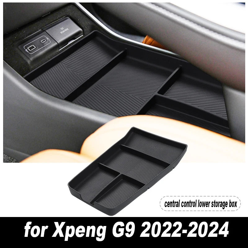 Boîte de rangement centrale de voiture pour Xpeng G9 2022 – 20225, porte-gobelet, plateau de tableau de bord, organisateur de rangement, accessoires d'intérieur de voiture noirs TPE