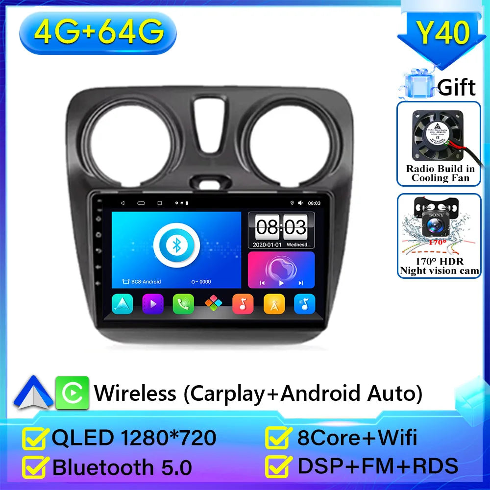 Pour Renault Dokker Lodgy Dacia 2012-2020 autoradio Android 15 Navigation GPS Android Auto Carplay Android Auto vidéo pas de 2din DVD