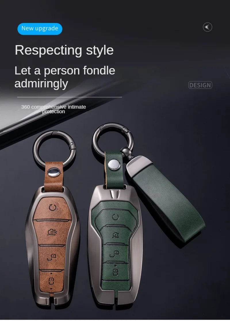 Étui pour clé pour BYD Song Plus Atto 3 Han EV Tang DM Qin joint dauphin cuir métal porte-clés à distance porte-clés accessoires de voiture