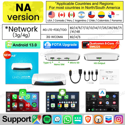 CarlinKit-Android 13 CarPlay AI Box, HDMI sans fil, Auto TV Video Box, Qualcomm SDM, Écran partagé 8 cœurs, Nouveau, 2026