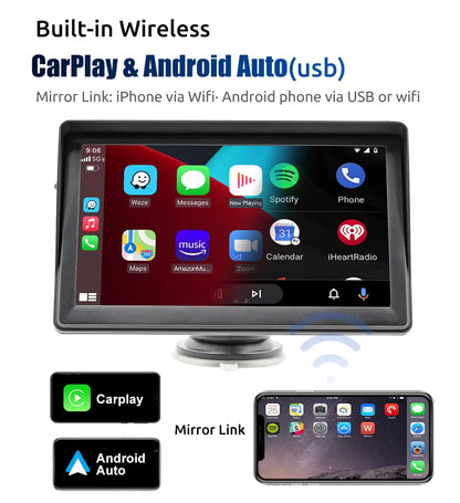 Autoradio Portable lecteur vidéo multimédia sans fil CarPlay Android Auto écran tactile 7 pouces avec AUX FM pour caméra de recul ﻿