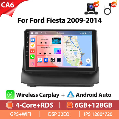 Autoradio Hikity 9 pouces 4G pour Ford Fiesta 2009-2014, lecteur multimédia vidéo, Carplay, Android Auto, 8 cœurs, WIFI, 4G, GPS, Mirrorlink, BT