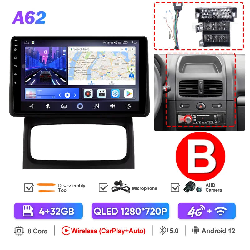QSZN pour Renault Clio2 BB CB MK2 2001 - 2006 Android 13 autoradio lecteur vidéo multimédia CarPlay Auto 4G unité principale Navigation