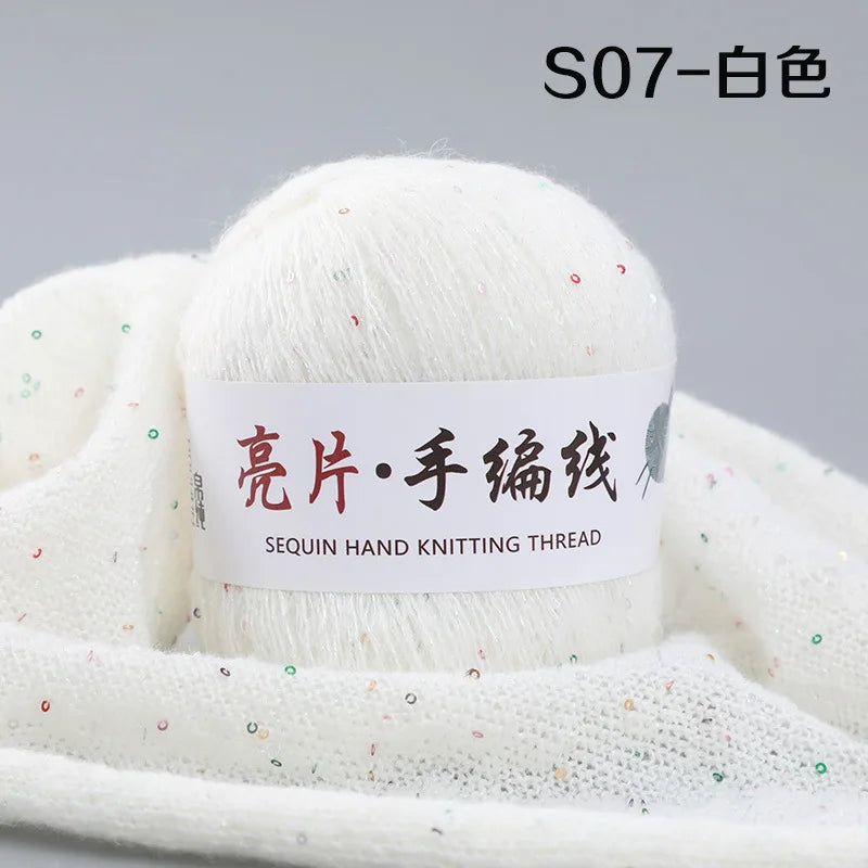 Fil de mohair de dentelle avec paillettes, fil de boucle de crochet, paillettes brillantes, pull de bricolage, 150g, 50G * 3