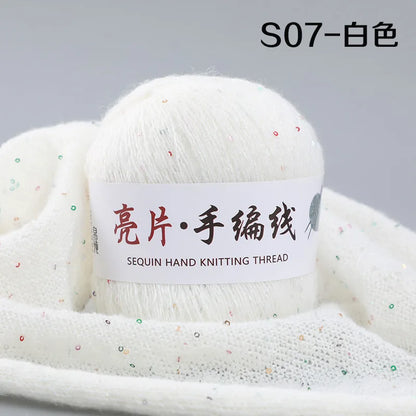 Fil de mohair de dentelle avec paillettes, fil de boucle de crochet, paillettes brillantes, pull de bricolage, 150g, 50G * 3