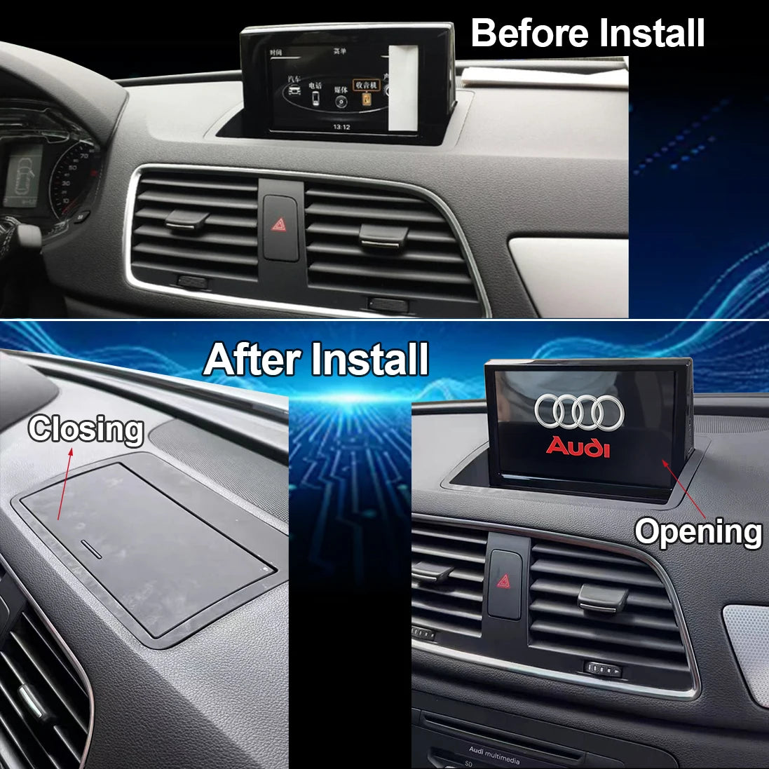 8 "CarPlay pour Audi Q3 2011-2018 RMC HNR autoradio Vedio multimédia stéréo DSP Android Auto écran tactile 4G WIFI Navigation GPS
