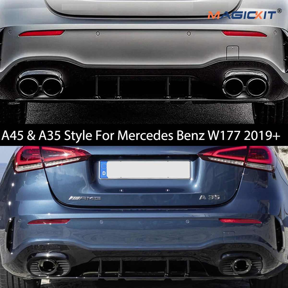 Lèvre de diffuseur de pare-chocs arrière de Style A45 A35 avec embouts d'échappement pour Mercedes Benz W177 A160 A180 A200 A220 A250 hayon 2019 +