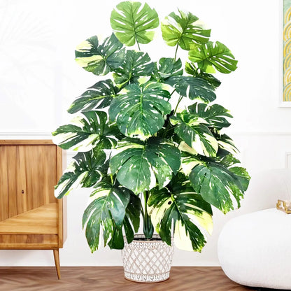 ورقة Monstera اصطناعية بلاستيكية، نبات مزيف للزينة بوعاء، مناسبة لديكور المنزل، 60-100 سم