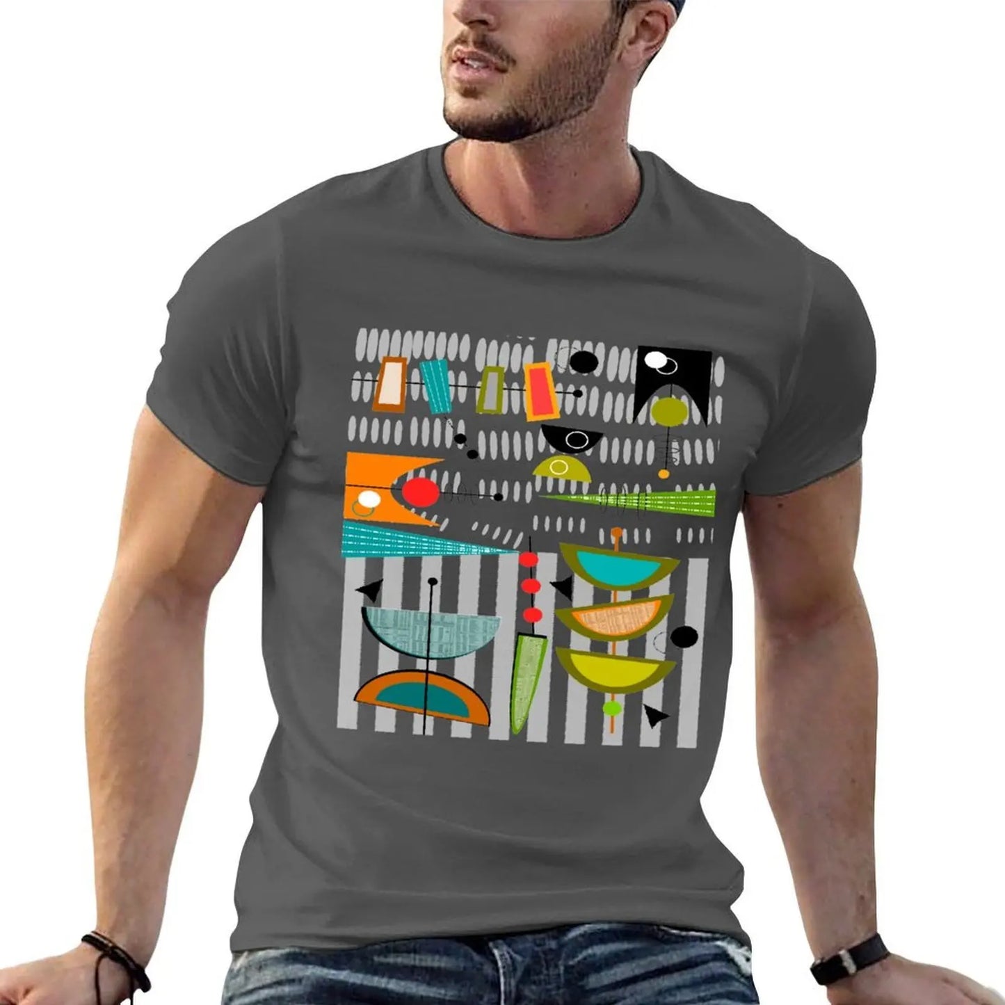 Homme coton chemise moderne homme milieu du siècle T-Shirt chemise 100% graphique # 55 t de luxe marque abstraite
