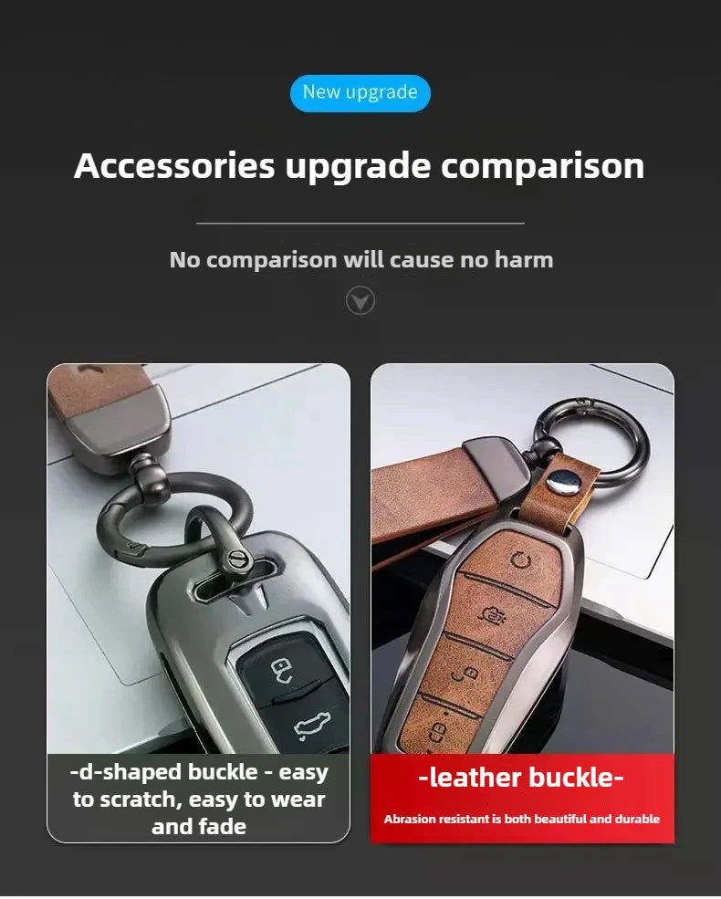 Étui pour clé pour BYD Song Plus Atto 3 Han EV Tang DM Qin joint dauphin cuir métal porte-clés à distance porte-clés accessoires de voiture