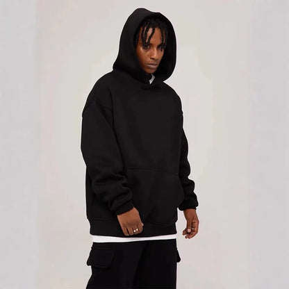 Sweat à capuche pour hommes, polaire épaisse, coupe ample, couleur unie, Style coréen, à la mode, haut décontracté en Fiber de Polyester, hiver