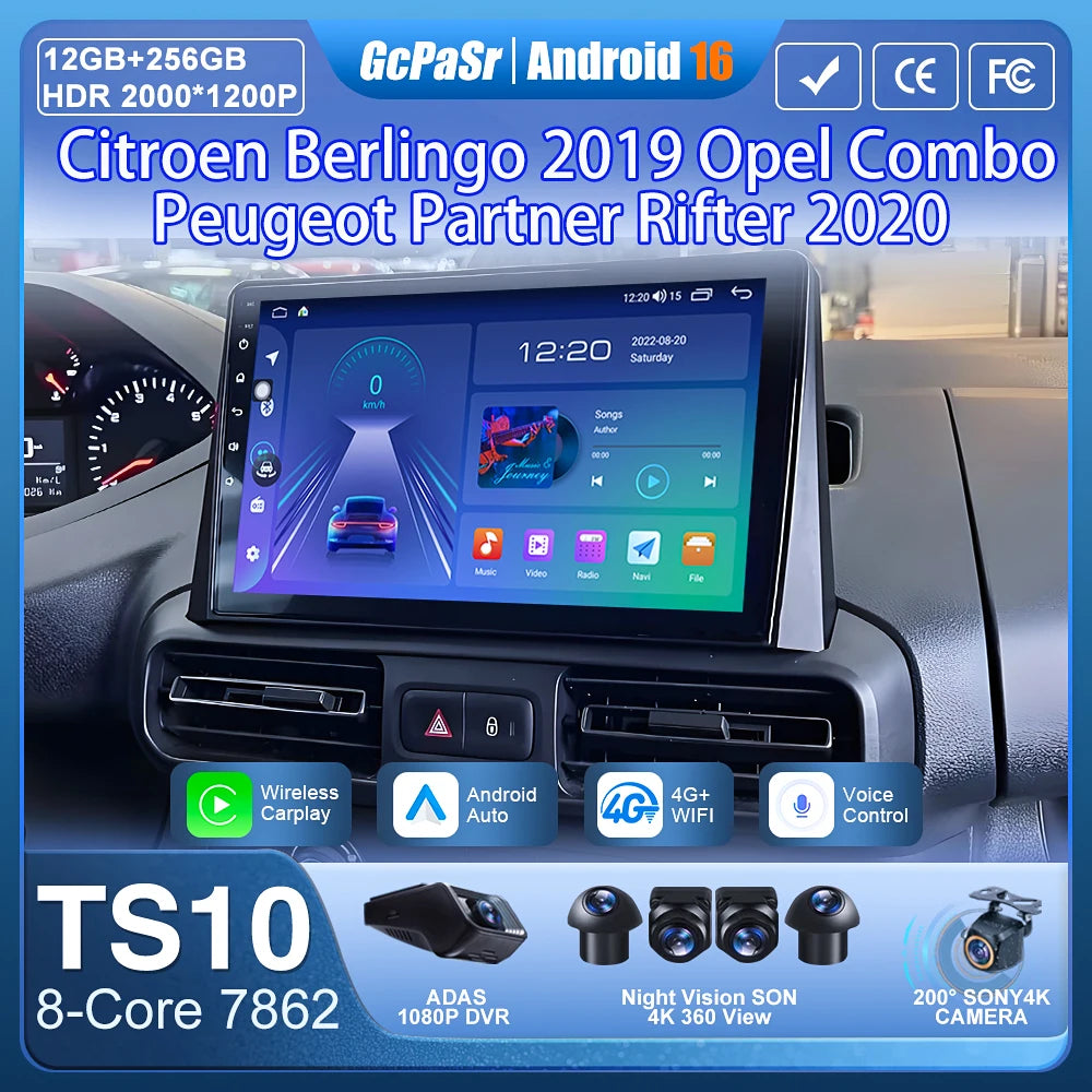 Autoradio Carplay pour citroën Berlingo 2019 Peugeot Partner Rifter 2020 pour Opel Combo Navigation GPS Android Auto WiFi No 2din