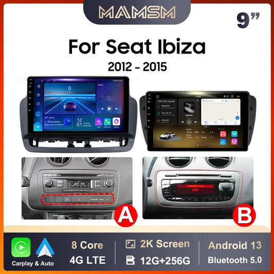 Pour Seat Ibiza 2012 2013 2014 2015 Android Auto Carplay Radio voiture lecteur vidéo multimédia GPS Navigation QLED écran tactile 4G
