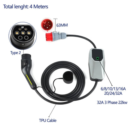 Chargeur EV Type 2 Type 1, boîtier de chargement pour voiture électrique 6A-16A, 10 mètres, 4 mètres, 1 phase, 3 phases, câble de chargement EVSE Mode 2