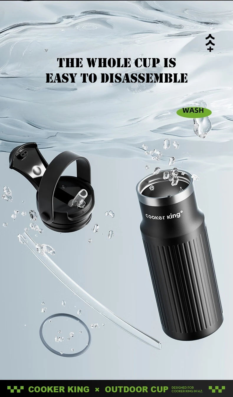 COOKER KING 650ML produit extérieur isolation 316 acier inoxydable + PP grande capacité sport tasse isolée bouteille d'eau avec paille