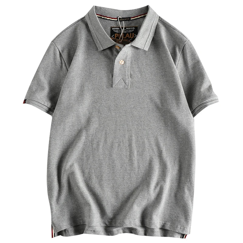 T-shirt rétro américain à manches courtes pour hommes, Polo à revers de couleur unie, à la mode, 100% coton, hauts d'affaires décontractés